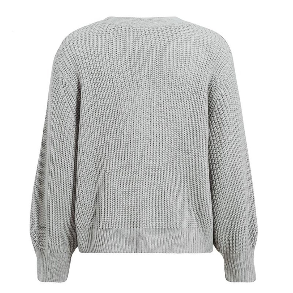 Grey Knit Button Front V-neck Cardigan - Picture 6 of 16